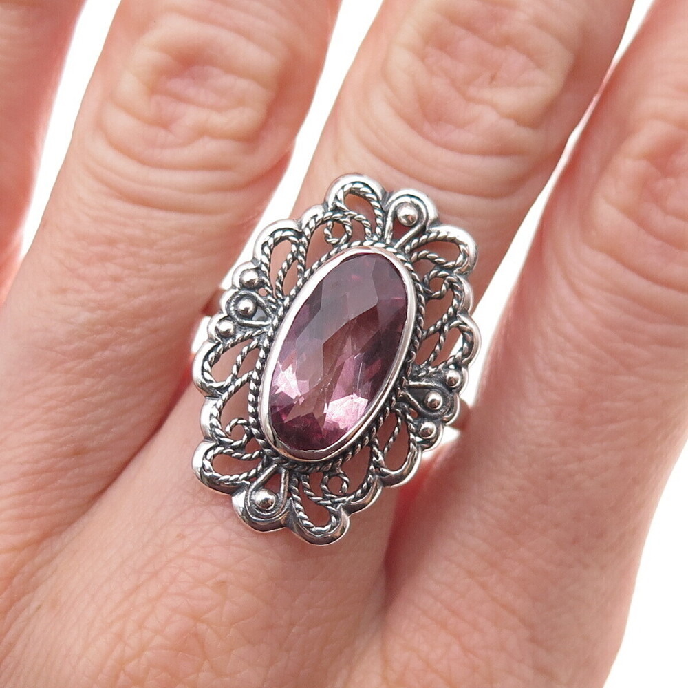 Nicky Butler Sterling Silver Vintage Real Amethyst Floral Filigree Ring Size 10